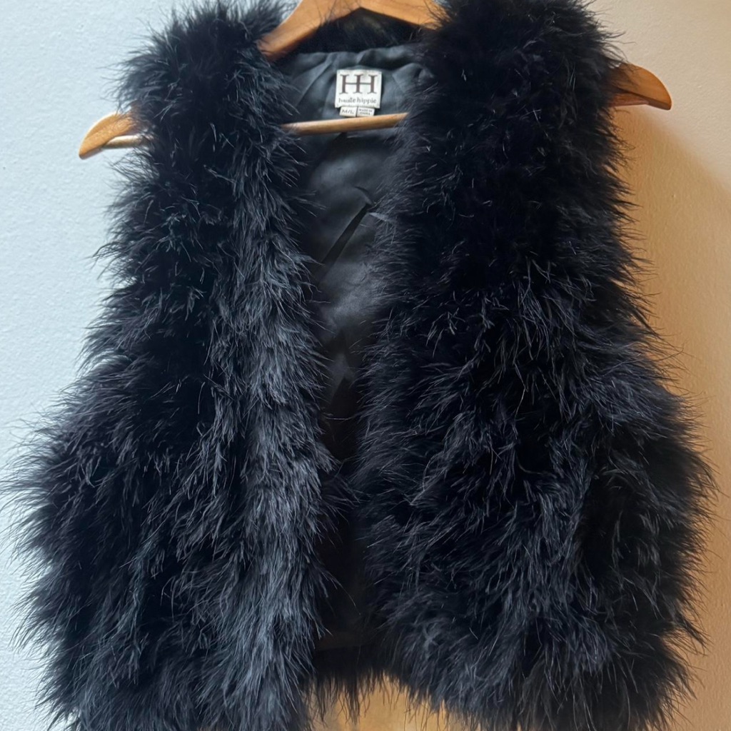 Haute Hippie Marabou Feather Vest In Black Size M / L Ostrich Feather Vest